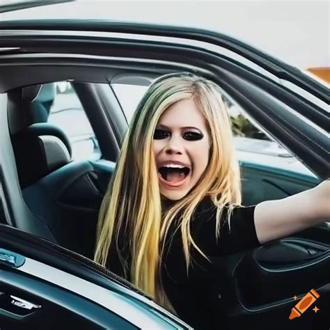 Avril lavigne driving a car with manual transmission on Craiyon