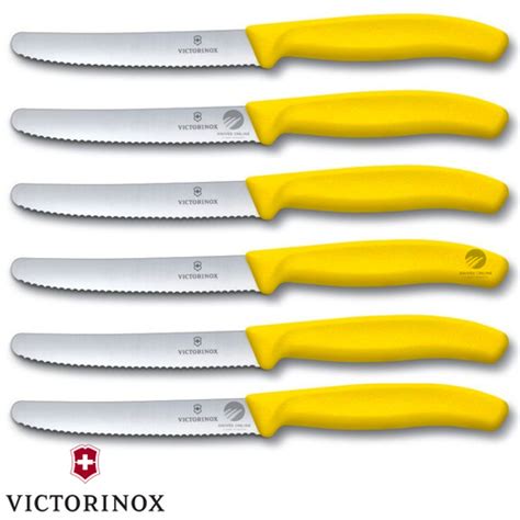 VICTORINOX STEAK KNIVES SET OF 6 ERGONOMIC SERRATED ROUND TIP YELLOW ...