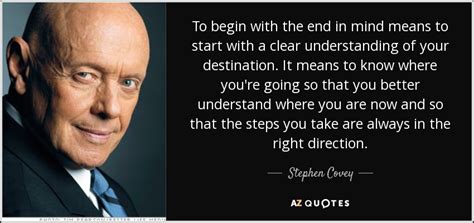 Stephen Covey quote: To begin with the end in mind means to start...