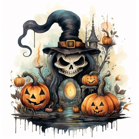 Premium AI Image | A drawing of a witch hat and a pumpkin with a witch ...