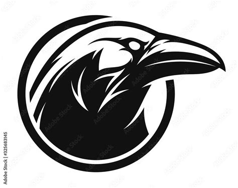 Raven black and white emblem Stock Vector | Adobe Stock