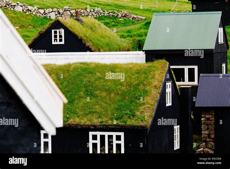 Houses with grass on the roof at Faroe Islands, Europe Stock Photo - Alamy