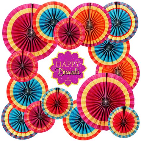 Buy Hanaive 17 Pieces Happy Diwali Hanging Paper Fan Decorating Deepavali Themed Round Pattern ...