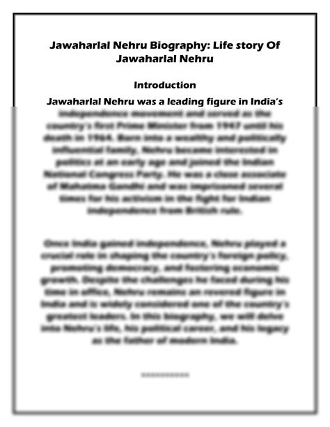 SOLUTION: Jawaharlal nehru biography - Studypool