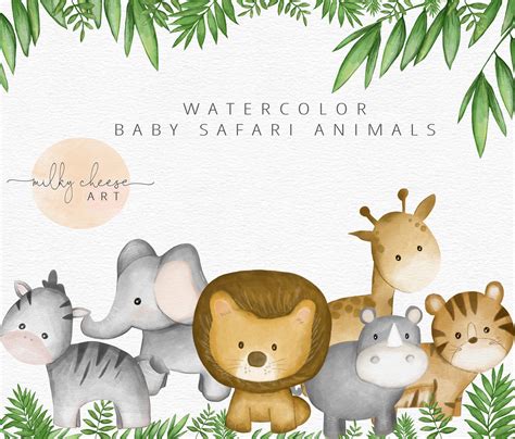 Baby Safari Animals Watercolor Clipart, Jungle Animals Clipart, Nursery Decor, Printable Wall ...