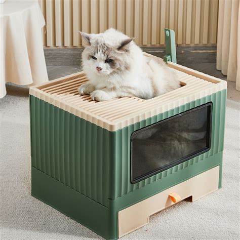 Enclosed Cat Litter Box Large with Lid Cover&Litter Scoop Foldable Cat ...