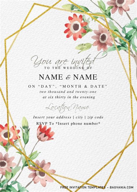 Free Botanical Floral Wedding Invitation Templates For Word | FREE Printable Birthday Invitation ...