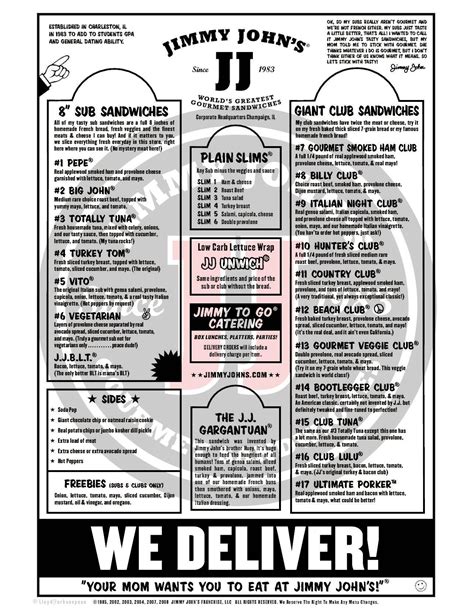 Jimmy John's Menu, Menu For Jimmy John's, Nacogdoches, Nacogdoches regarding Jimmy Johns ...