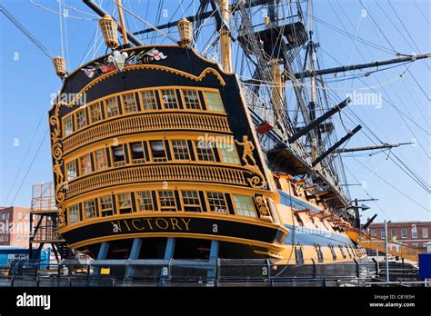 Admiral Lord Nelson's flagship HMS Victory in Portsmouth Historic Stock Photo, Royalty Free ...