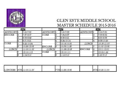 Middle School Master Schedule Template - PDFSimpli