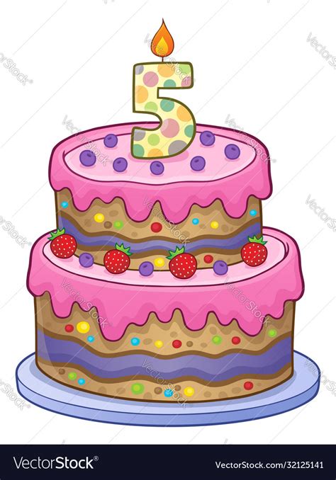 Birthday cake image for 5 years old Royalty Free Vector