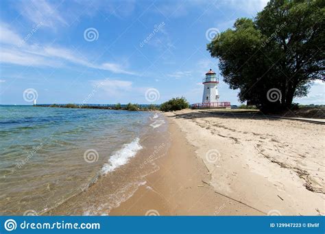 Cheboygan Michigan Lighthouse Beach on Lake Huron Stock Image - Image ...