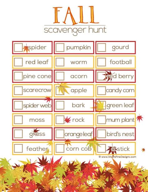 Fall Outdoor Scavenger Hunt Printable