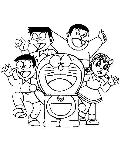 Coloring Pages Doraemon, Nobita, Dorami, Shizuka, Suneo, Jayen and Friends