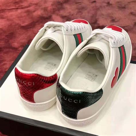 Gucci Women's Ace Embroidered Sneaker with Two Leather Hearts in Rubber ...