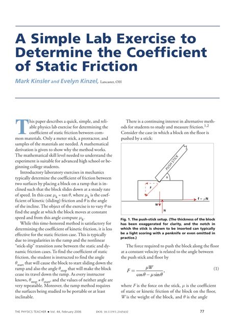 (PDF) A Simple Lab Exercise to Determine the Coefficient of Static Friction