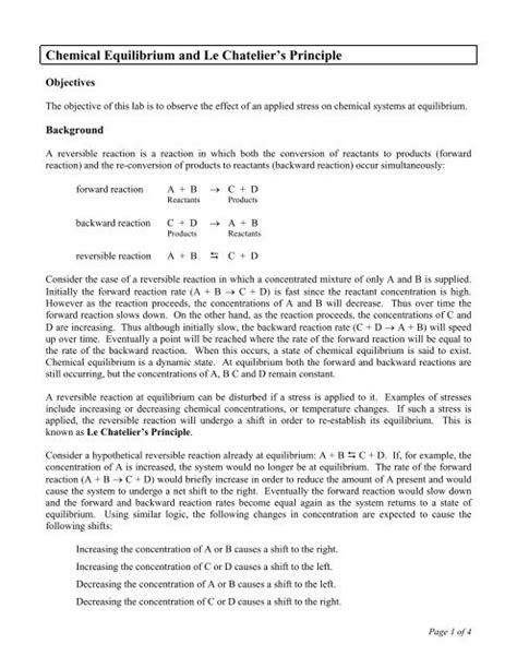 Chemical Equilibrium and Le Chatelier's Principle