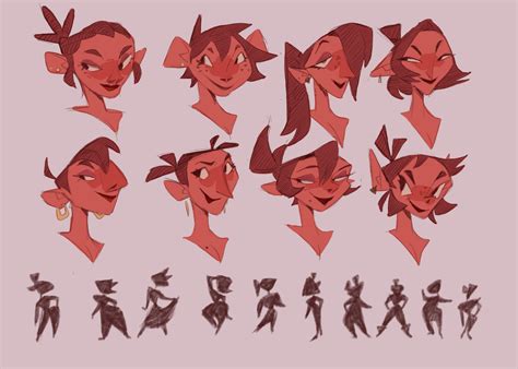 Some concepts for a character design I'm doing for a class. She's a fiery bard who likes to ...