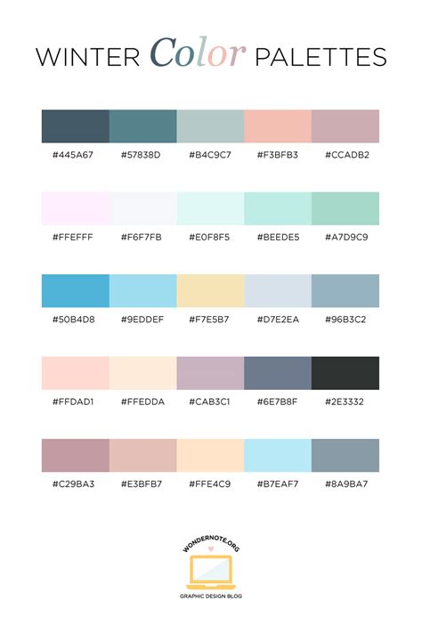 Color Palettes for Web, Digital, Blog & Graphic Design with Hexadecimal Codes - Wondernote