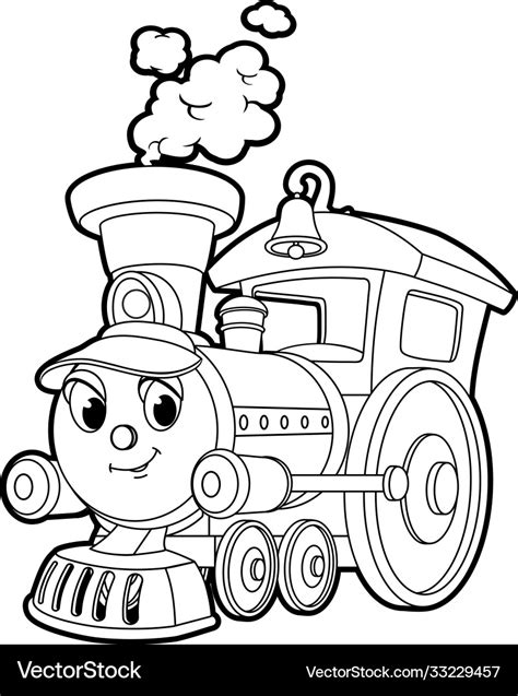 Cartoon character a little train black outline Vector Image