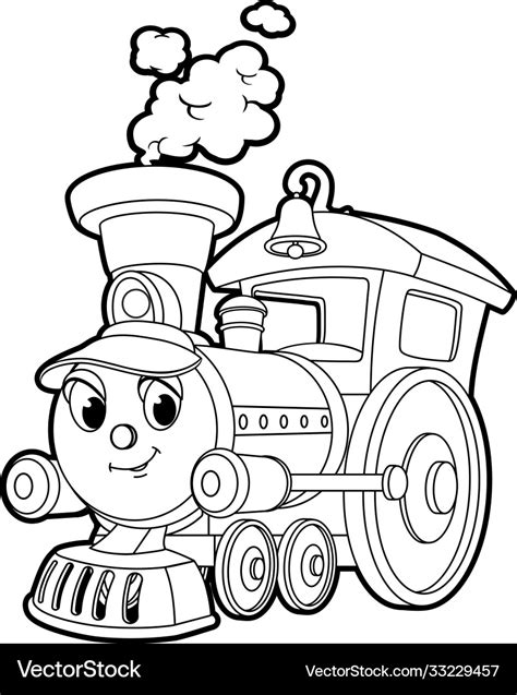 Cartoon character a little train black outline Vector Image