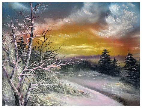 Purple Winter Landscape Oil Painting by MarinaPacurar on DeviantArt