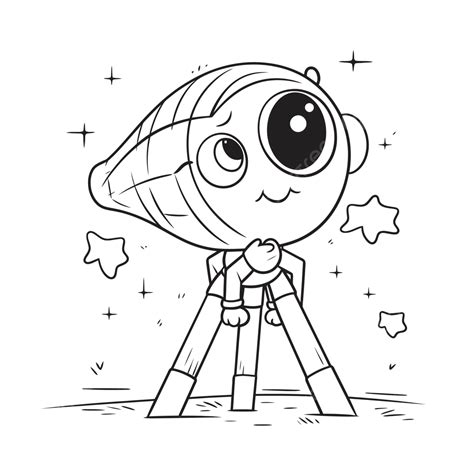 Cartoon Little Space Scientist With A Telescope Outline Sketch Drawing Vector, Telescope Drawing ...