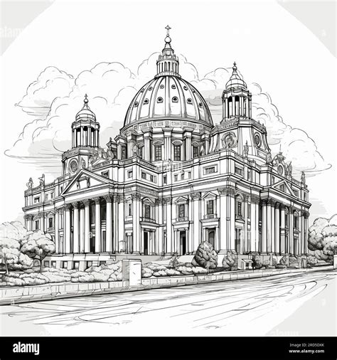 Saint Peter's Basilica. Basilica of Saint Peter hand-drawn comic ...