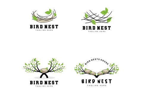 Bird's Nest Logo Design, Bird House Vector For Eggs, Bird Tree Logo ...