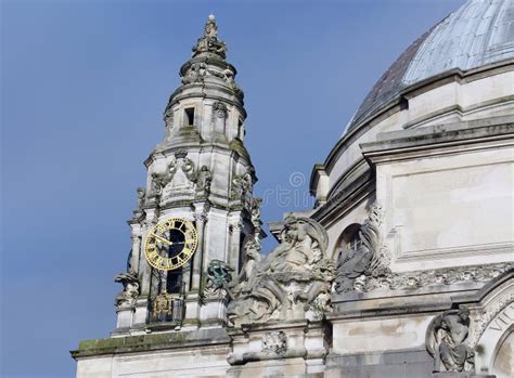 Clock-tower of City Hall, Cardiff, Wales, UK Stock Photo - Image of ...