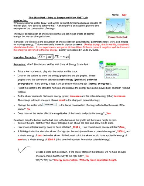 Phet Simulation Energy Skate Park Basics Worksheet Answer Key › Athens Mutual Student Corner