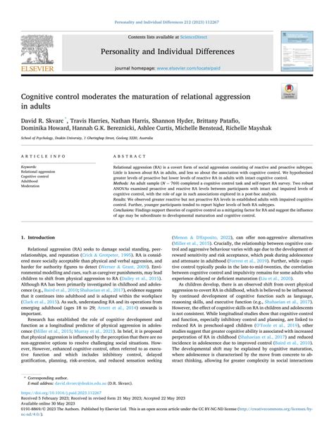 (PDF) Cognitive control moderates the maturation of relational ...