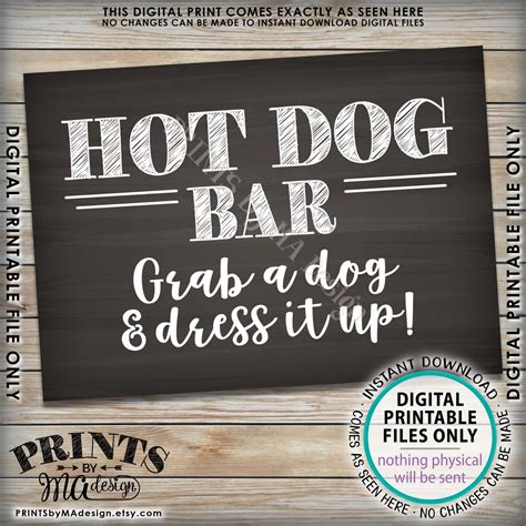 Hot Dog Bar Sign Grab a Dog & Dress It Up Barbeque BBQ - Etsy