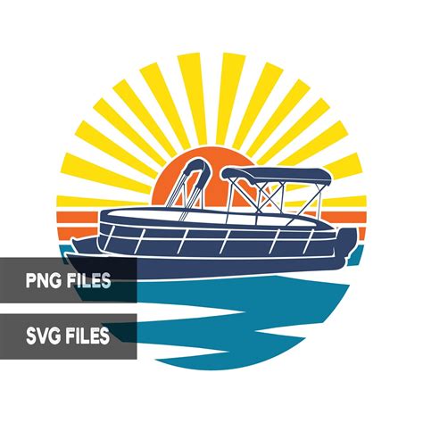 Pontoon Boat Retro Sunset PNG SVG Clipart Lake Ocean Water Waves Sun Rise Commercial License ...