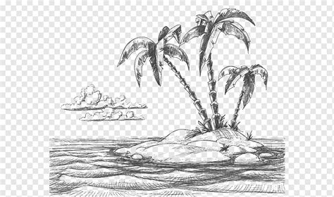 Islet and palm tree illustration, Drawing Beach Sketch, Pencil Island, painted, hand, color ...