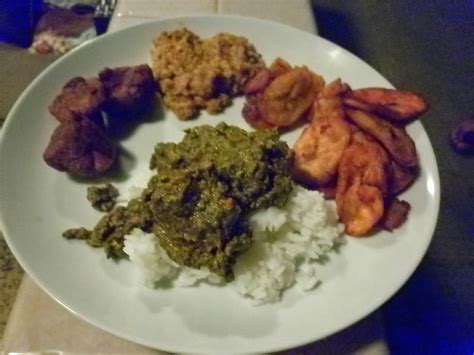 Around the World in 80 Meals: Meal 53. Sierra Leonean Cassava Leaf Plassas, Fried Plantain and ...