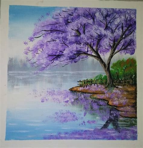 Jacaranda Tree beside the river by acrylic painting Painting in 2022 | Watercolor paintings ...