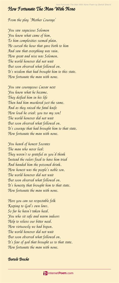 How Fortunate The Man With None Poem by Bertolt Brecht