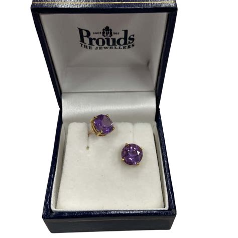 Prouds the Jewellers Womens Stud Earrings Gold / Purple