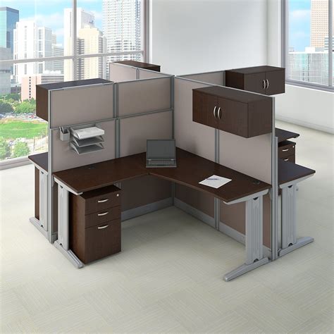 Bush Business Furniture Office In An Hour 4 Person L Shaped Cubicle ...