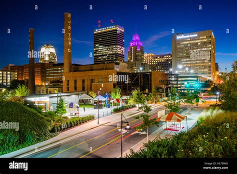 View of the skyline at night, in Winston-Salem, North Carolina Stock ...