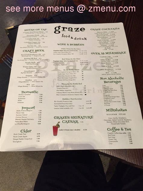 Online Menu of Graze Restaurant, Canmore, Alberta, T1W 2B2 - Zmenu