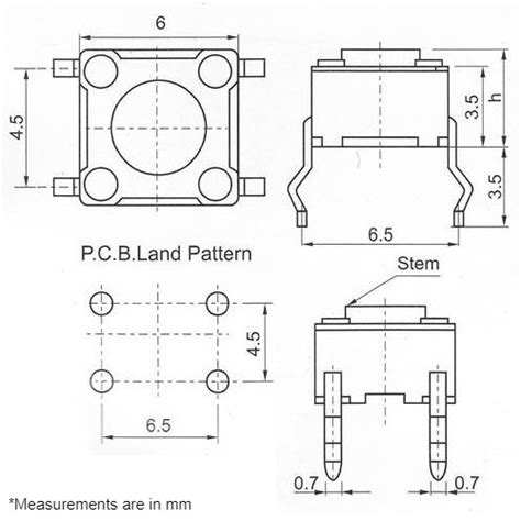 6x6x1 Push Button 4-Pin