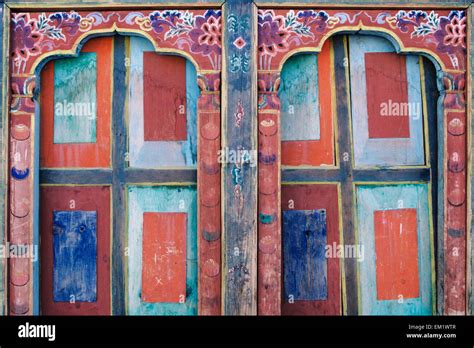 Bhutan, Paro, Detail of wall art and architecture; Ta Dzong Museum Stock Photo - Alamy