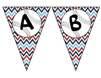 Baseball Pennant with red, white, & blue chevron background by Tracy Gilbert