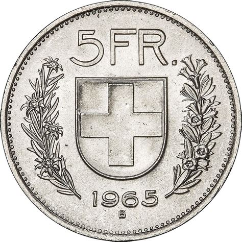 1965 Switzerland Silver 5 Francs Uncirculated Coin l Chard