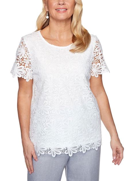 Alfred Dunner - Alfred Dunner Women's Primrose Garden Solid Lace Top ...