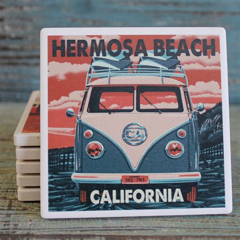 Hermosa Beach VW Bus Absorbent Beverage Coaster - Lantern Press ...