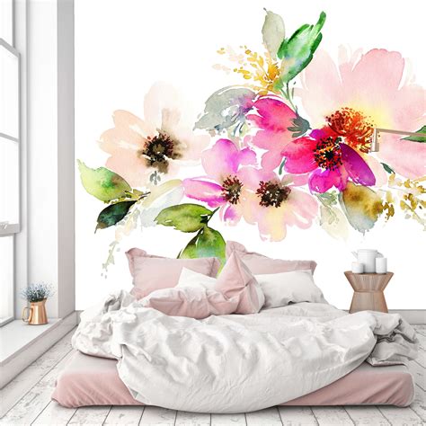 Removable Wallpaper Mural Peel & Stick Flowers Watercolor | Etsy | Mural wallpaper, Wallpaper ...