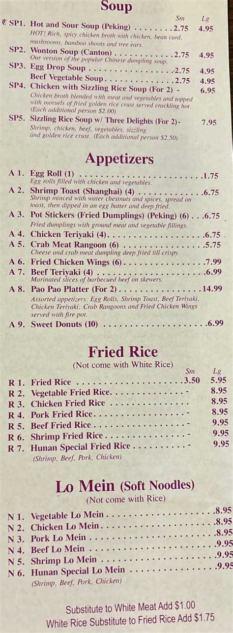 House of Hunan Menu, Cadillac, MI